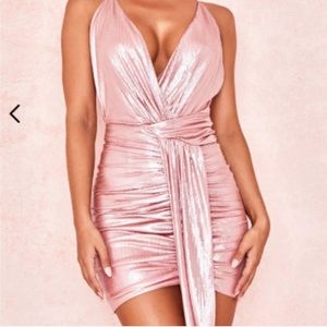 House of CB Ciara Metallic Pink Wrap Mini Dress